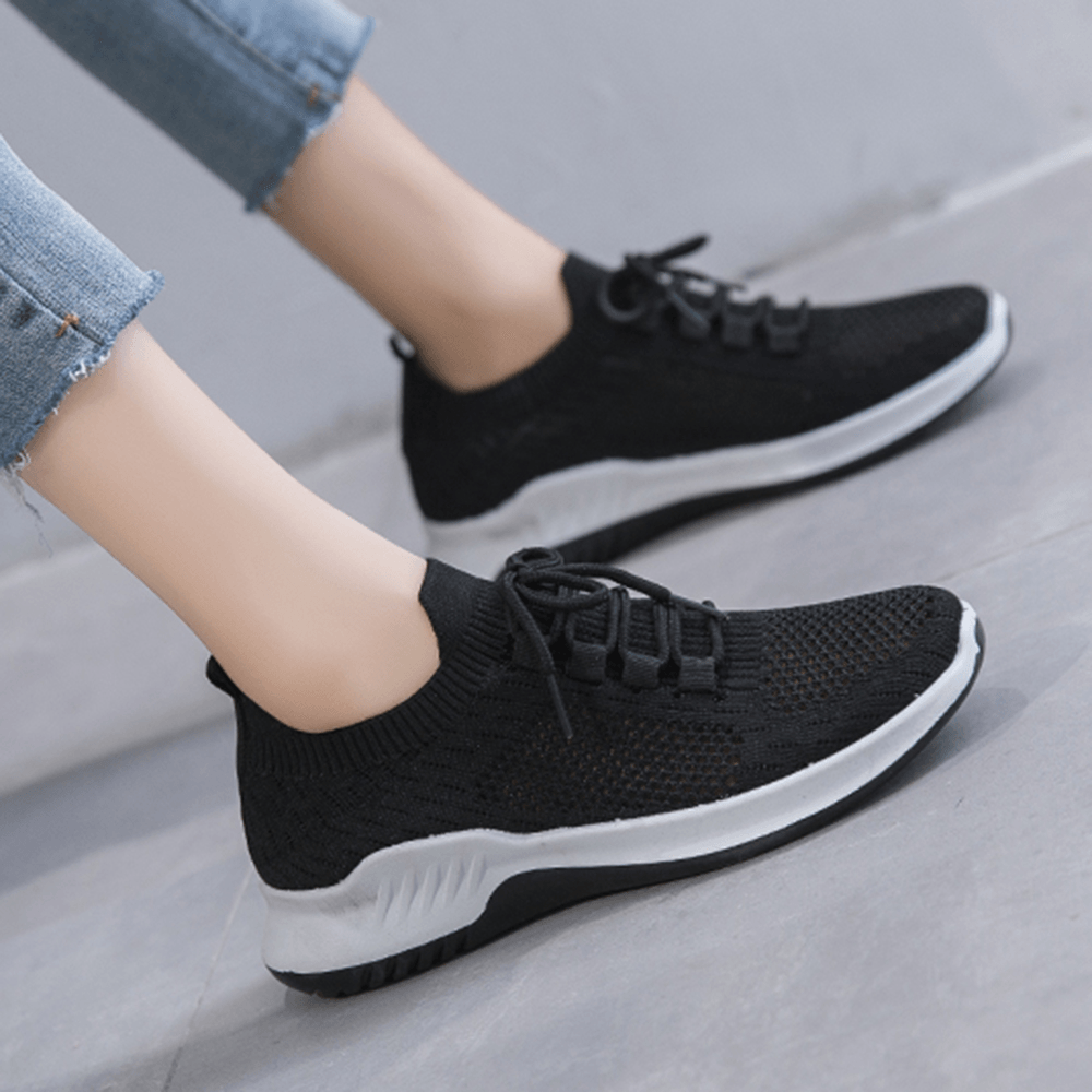 Women Solid Color Breathable Lightweight Casual Sneakers - MRSLM