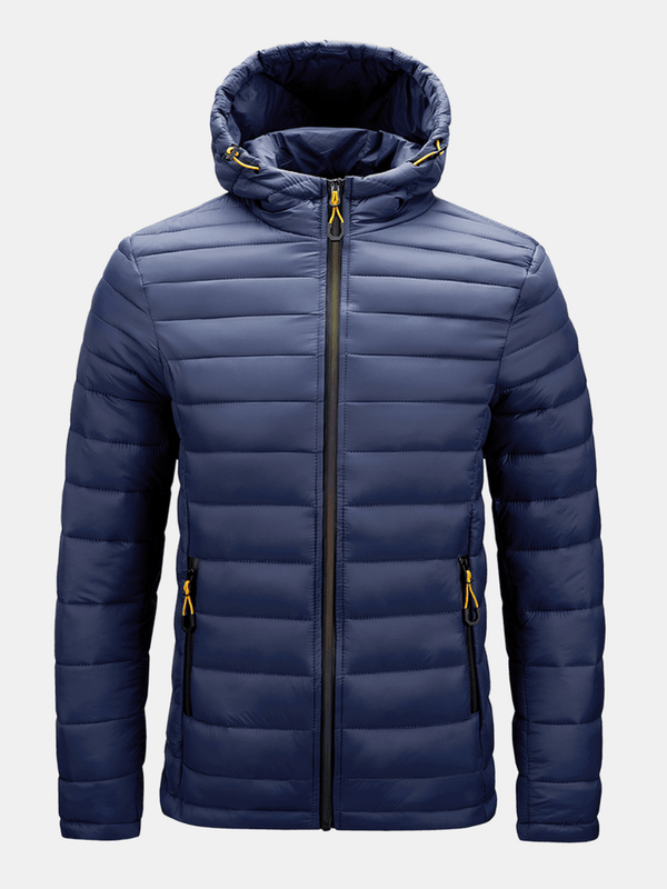 Mens Solid Color Thick Zipper Simple Hooded down Jacket - MRSLM