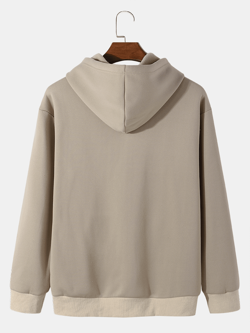 Men Solid Letter Kangaroo Pocket Drawstring Hooded Sweatshirt - MRSLM