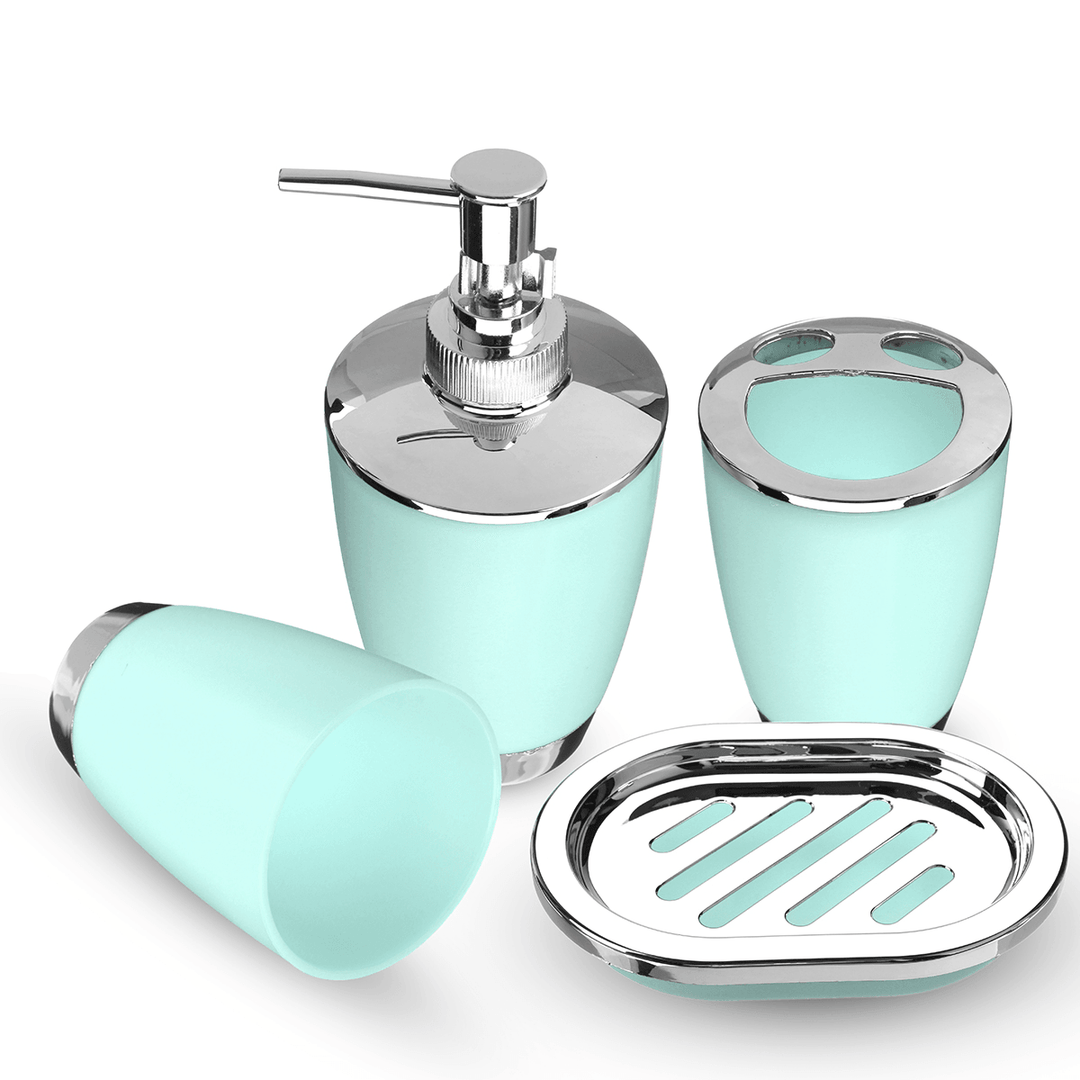 4Pcs Plastic Bathroom Set Cup Toothbrush Holder Soap Dish Dispenser Bottle Washroom Accessories - MRSLM