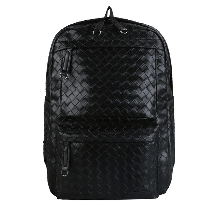 Men Faux Leather Large Causal Woven Capacity 14 Inch Laptop Bag School Bag Travel Backpack - MRSLM