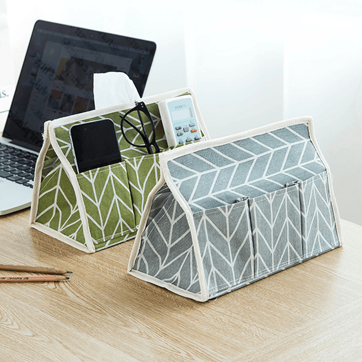 Creative Linen Cloth Tissue Box Multifunctional Six-Pocket Drawer Box Desktop Storage Box - MRSLM