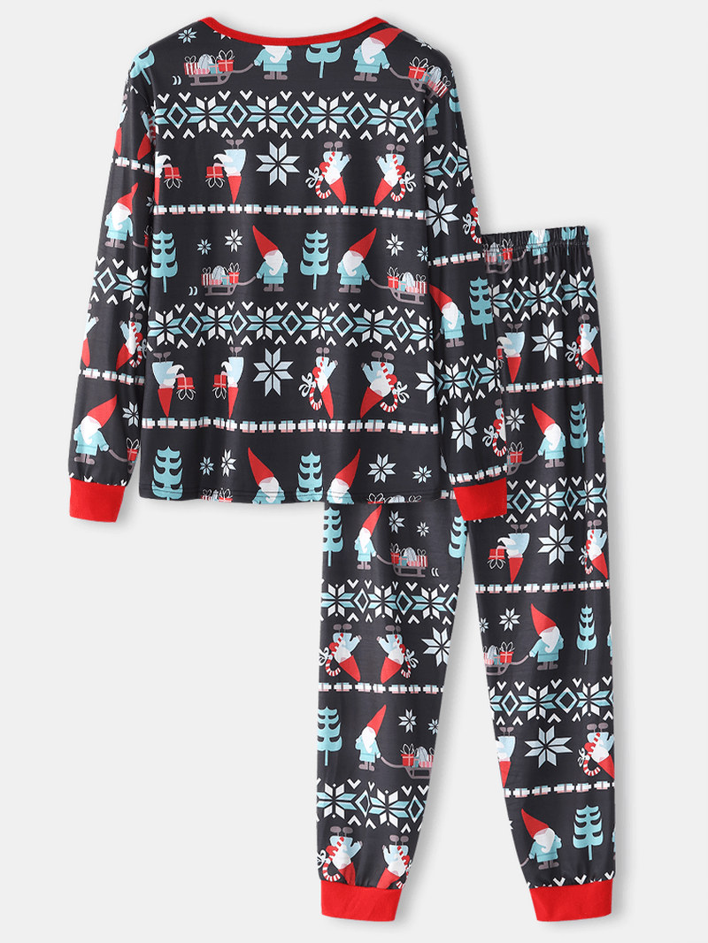 Mens Cartoon Christmas Pattern Print O-Neck Loose Jogger Pants Home Lounge Pajamas Set - MRSLM