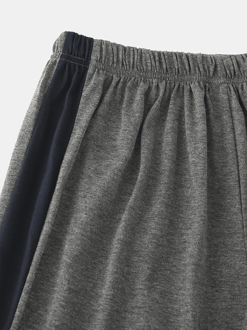 Cotton Mens Print Short Sleeve Side Stripe Elastic Waist Pants Home Pajama Set - MRSLM