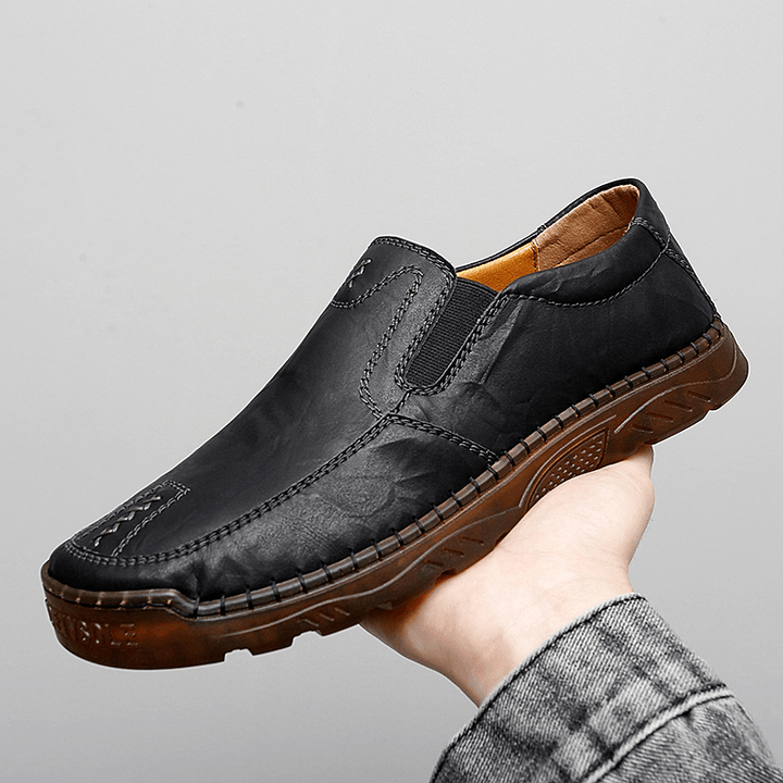 Menico Men Cowhide Breathable Hand Stitching Soft Sole Brief Slip on Casual Shoes - MRSLM