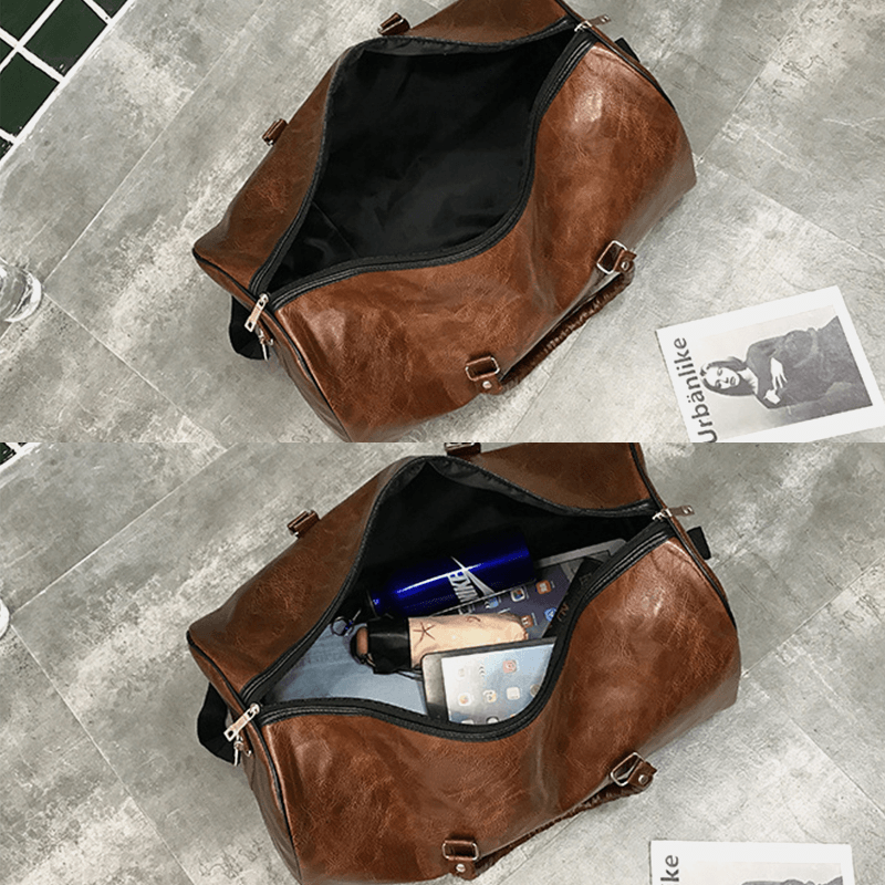 Women & Men Leather Retro Large Capacity Handbag Business Luggage Bag Shoulder Bag Crossbody Bag - MRSLM
