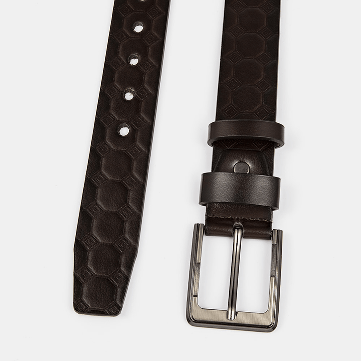 Men Polygonal Dark Pattern Square Pin Buckle Business Casual Leather Belt - MRSLM