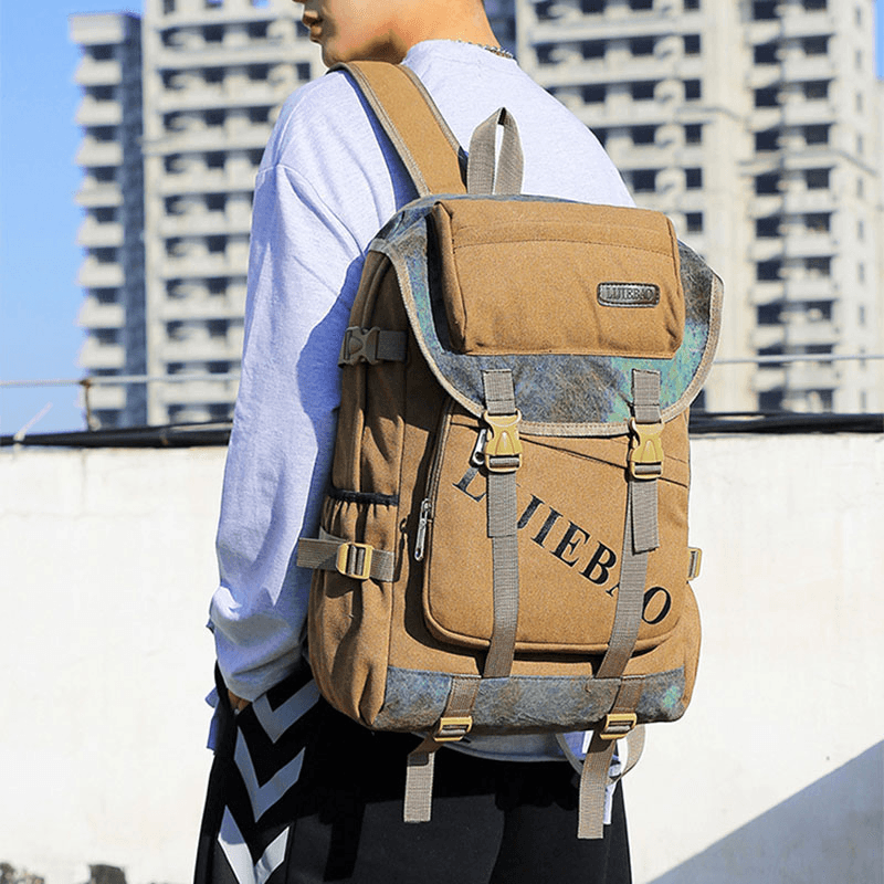 Men Canvas Large Capacity Tactical Outdoor Travelling 14 Inch Laptop Bag School Bag Backpack - MRSLM