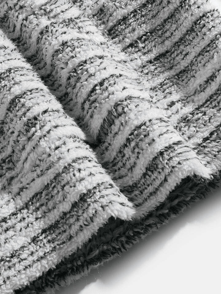 Mens Stripe Plush Fluffy Drawstring Hoodies with Pouch Pocket - MRSLM