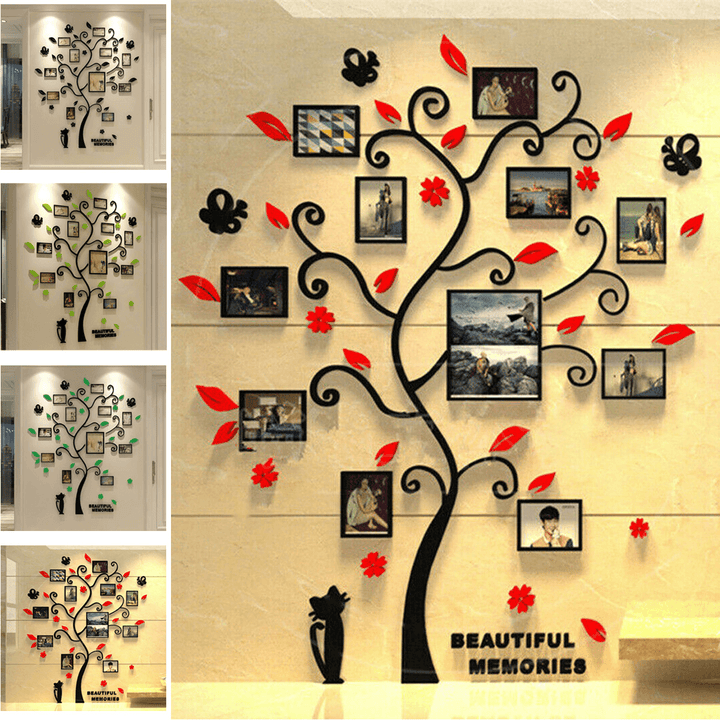 Photo Picture Frame Family Tree 3D Acrylic Home Wall Sticker Removable Decoration - MRSLM