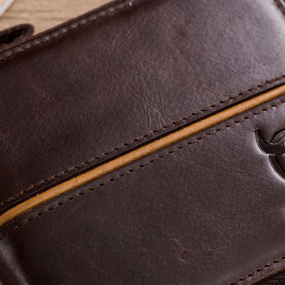 BULLCAPTAIN Men Genuine Leather Thick Wallet Multi-Card Card Holder Zipper Wallet - MRSLM