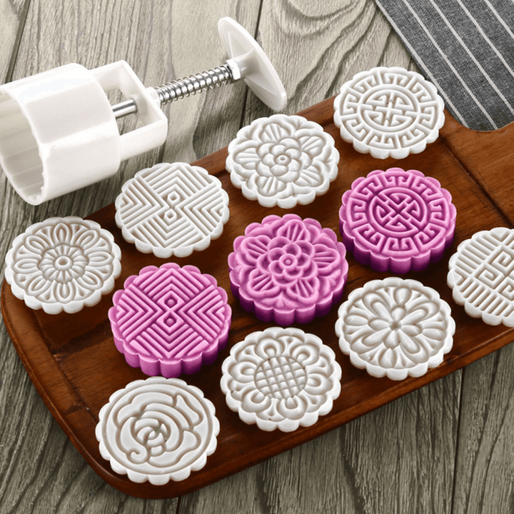 75G 8 Flower Stamps Moon Cake DIY Mould Hand Pressure Biscuit Pastry Mold Baking Tool - MRSLM