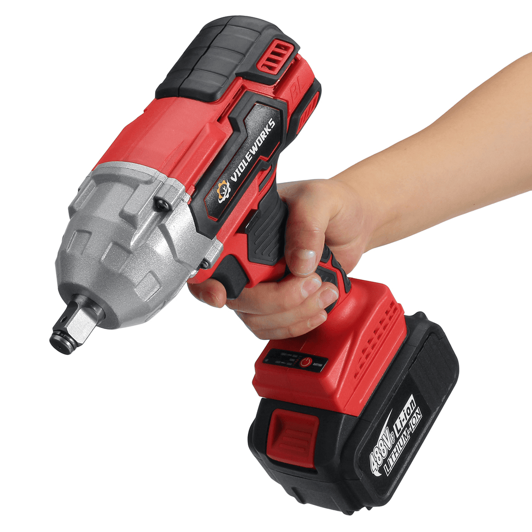 VIOLEWORKS 488VF 600Nm High Torque Brushless Cordless Electric Impact Wrench 1/2" Square Drive W/ 1/2 Battery for Car Truck Wheel - MRSLM