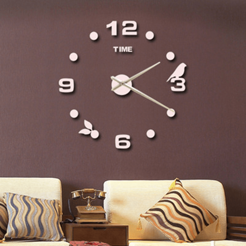 Emoyo JM008 Creative Large DIY Wall Clock Modern 3D Wall Clock with Mirror Numbers Stickers for Home Office Decorations - MRSLM