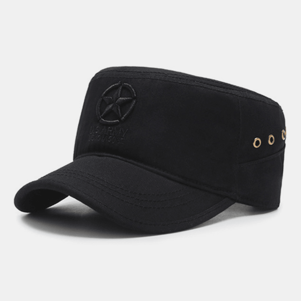Men Five-Pointed Star Letter Pattern Embroidery Flat Top Cap Outdoor Casual Spring Autumn Sunshade Military Cap Cadet Army Caps - MRSLM
