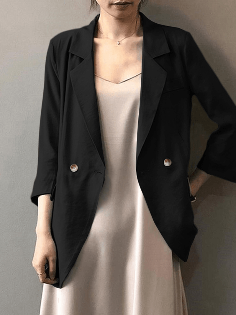 Women Solid Color with Shoulder Pad Design Button Cuff Casual Business Thin Suit - MRSLM