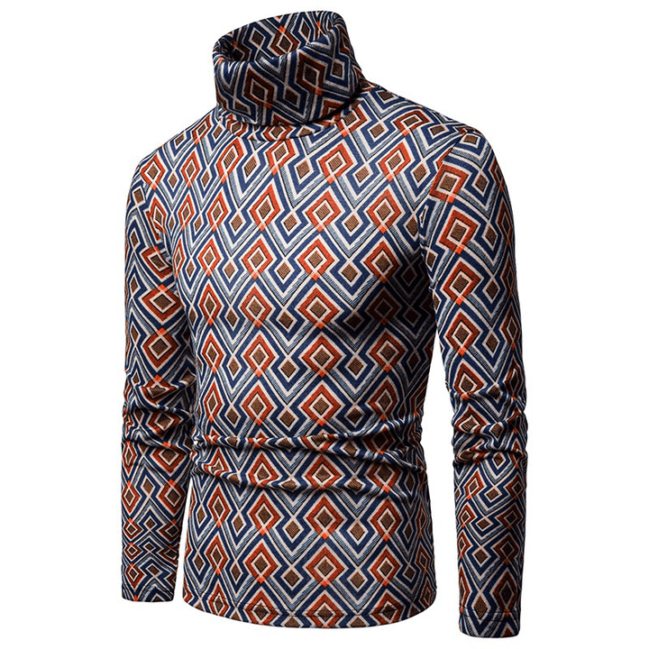 Men Colorful Geometric Patterns High Collar Pullovers - MRSLM