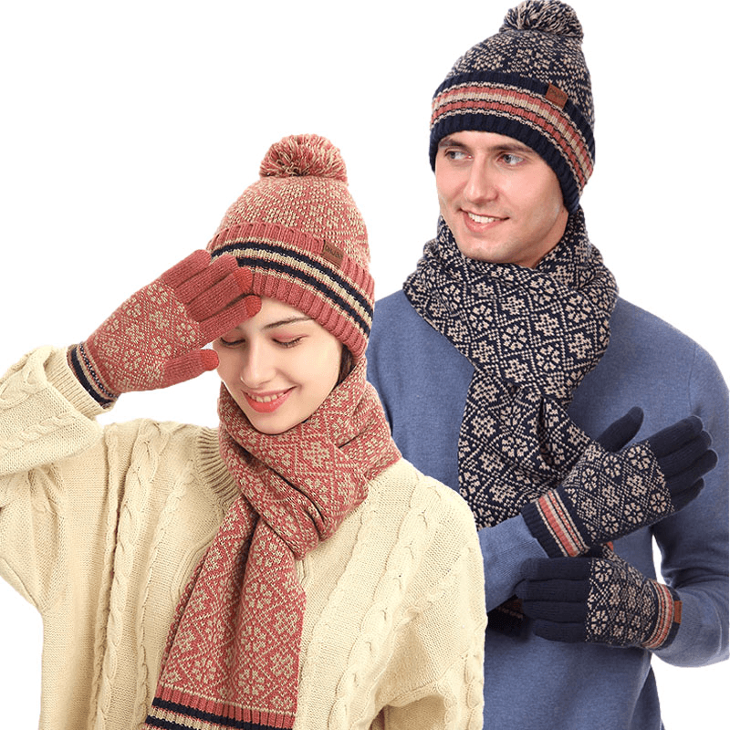 Three-Piece Winter New Knitted Warm Woolen Hat Scarf and Gloves - MRSLM