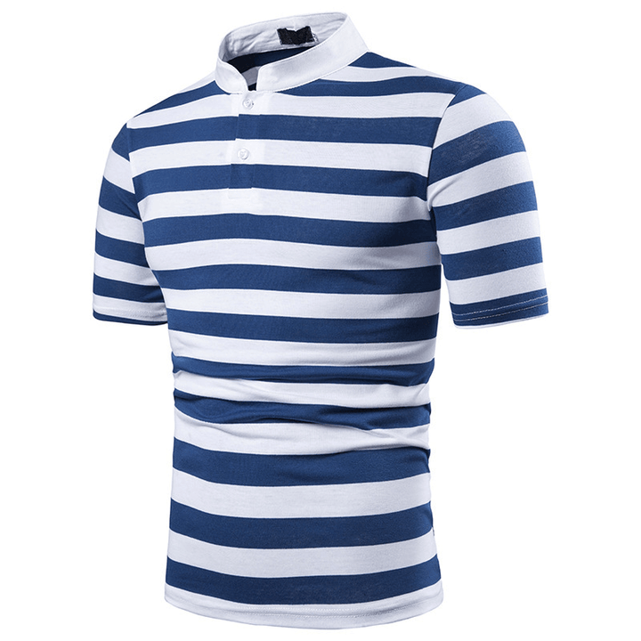 Men'S Polo Fashion Thick Stripes Men'S Casual Stand-Up Collar Short-Sleeved Polo Shirt - MRSLM