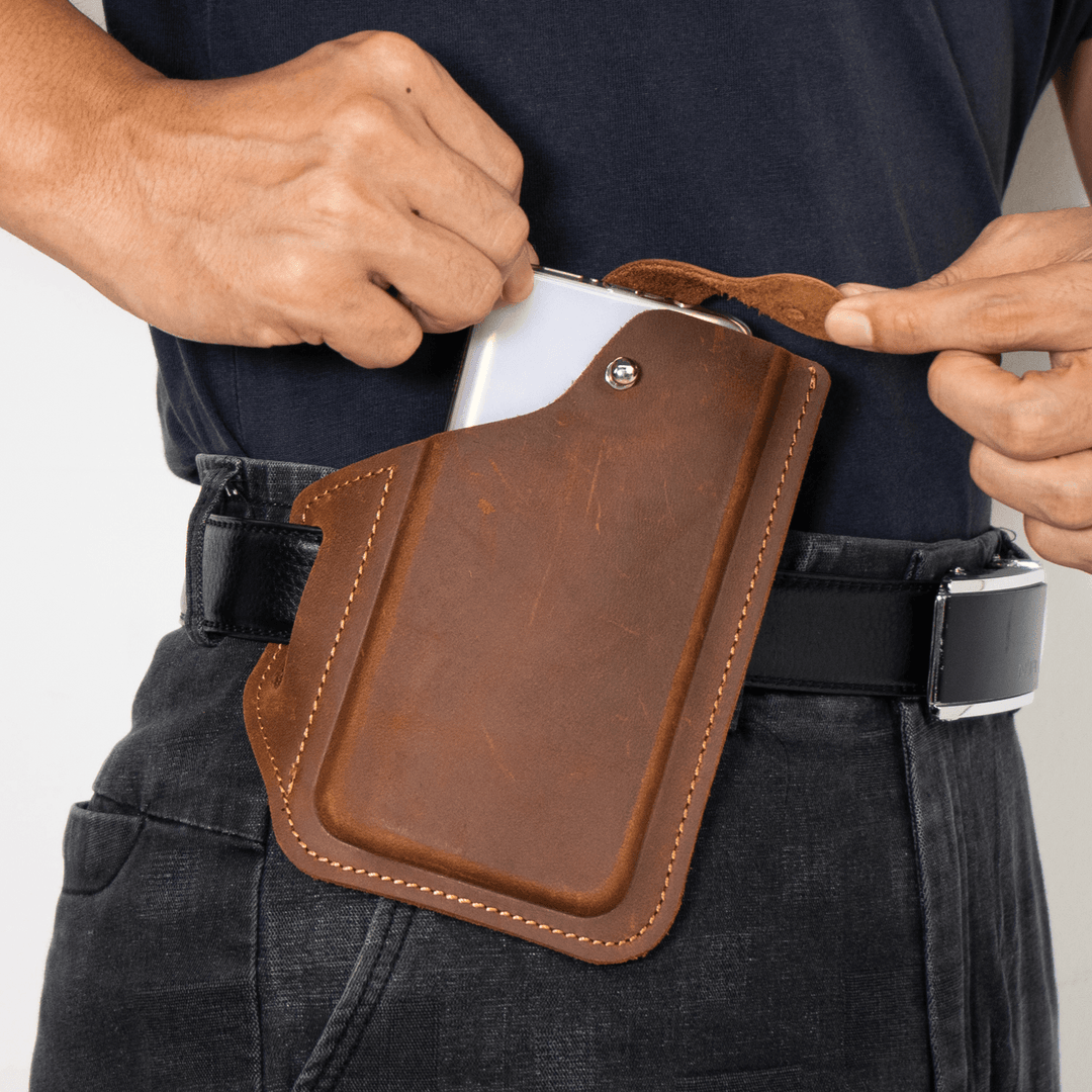 E Ekphero Men EDC Genuine Leather 6.5 Inch Phone Holder Waist Belt Bag - MRSLM
