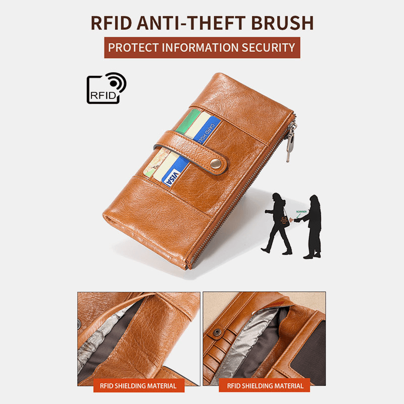 Men Genuine Leather RFID Blocking Vinatge Purse Phone Bag - MRSLM