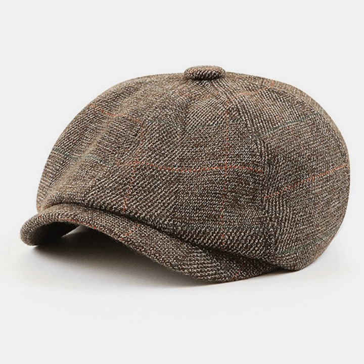 Men British Style Retro Elastic Casual Lattice Pattern Painter Newsboy Hat Beret Hat Octagonal Hat - MRSLM