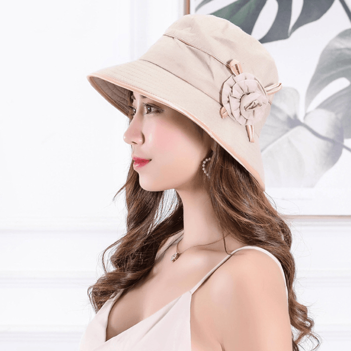 Women Sun Protection Wide Birm Beach Bucket Cap Outdoor Breathable Fishing Hat with Bowknot - MRSLM