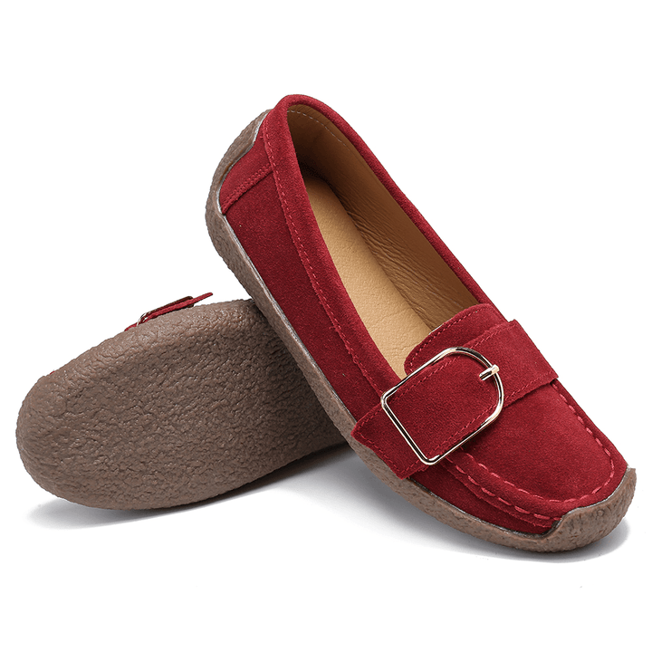 Women Metal Decor Suede Comfy Non Slip Soft Sole Casual Flats Loafers - MRSLM