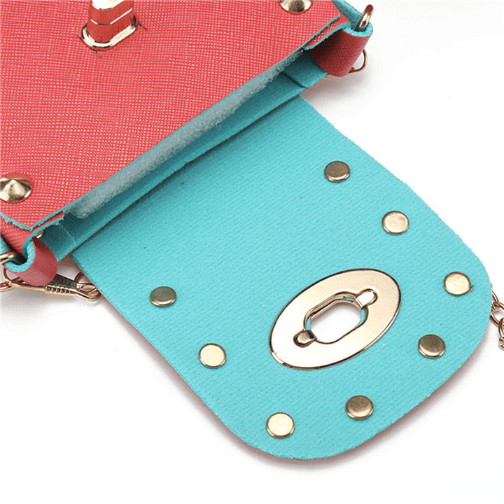Women Chain Rivet Shoulder Bags Lock 6.5 Inch Phone Bags Case Crossbody Bags - MRSLM