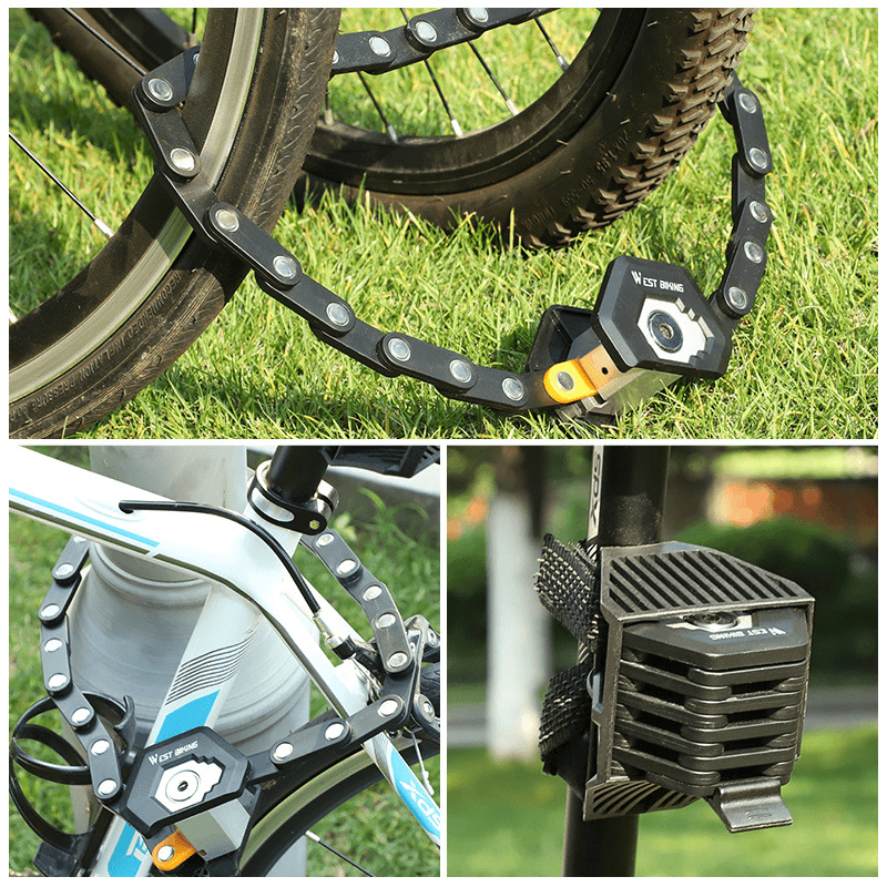WEST BIKING 26-Sections Foldable Alloy Bike Lock Bicycle Chain Lock with 3 Keys Hamburg-Lock Anti-Theft Strong Folding Bike Lock - MRSLM