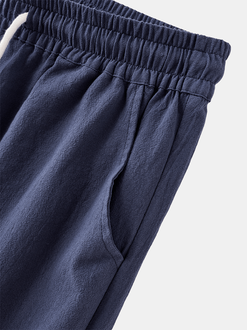 Mens 100% Cotton Breathable Summer Baggy Loose Drawstring Casual Shorts - MRSLM