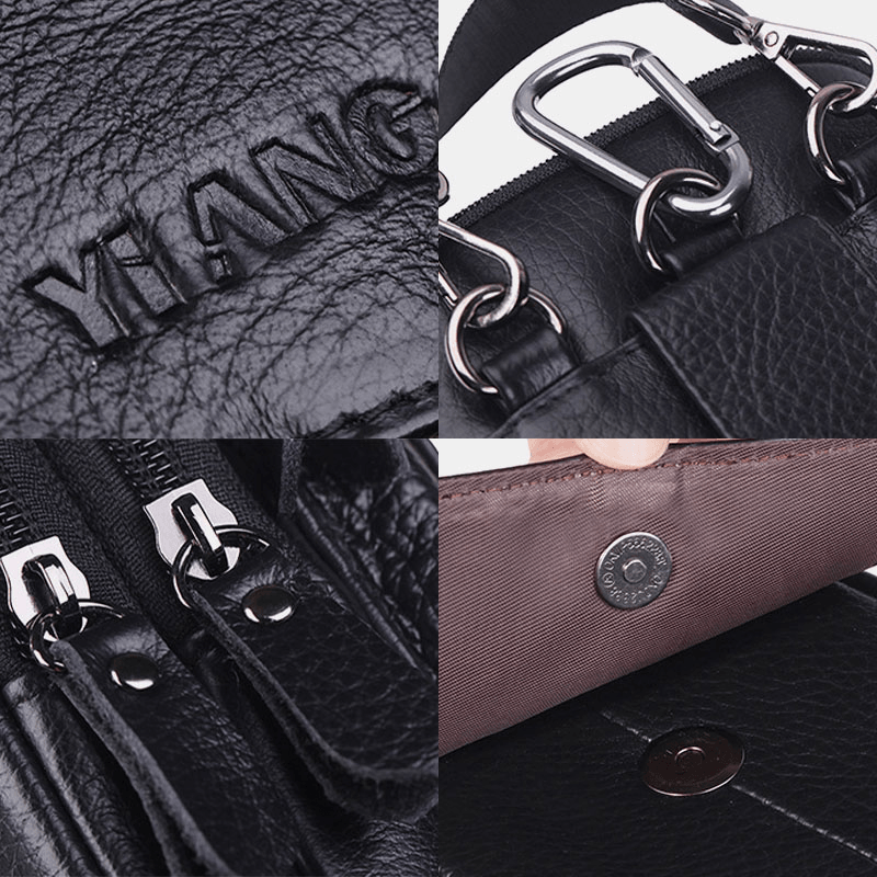Men Genuine Leather Phone Bag Waist Bag Belt Bag 7 Inch Phone Bag Shoulder Bag - MRSLM