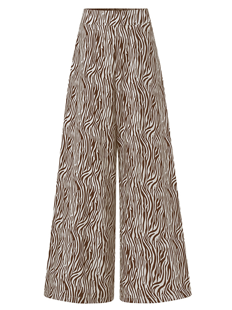 Women Zebra Print High Elastic Waist Stylish Casual Wide Leg Pants - MRSLM