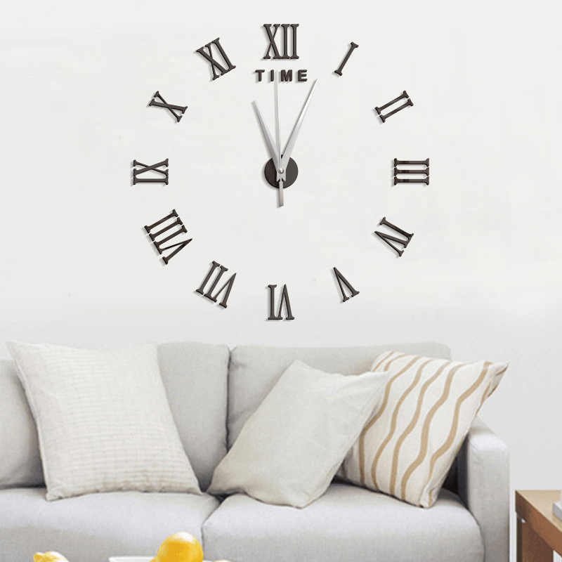 Large 3D DIY Wall Clock Roman Numerals Clock Frameless Mirror Surface Wall Sticker Home Décor for Living Room Bedroom - MRSLM