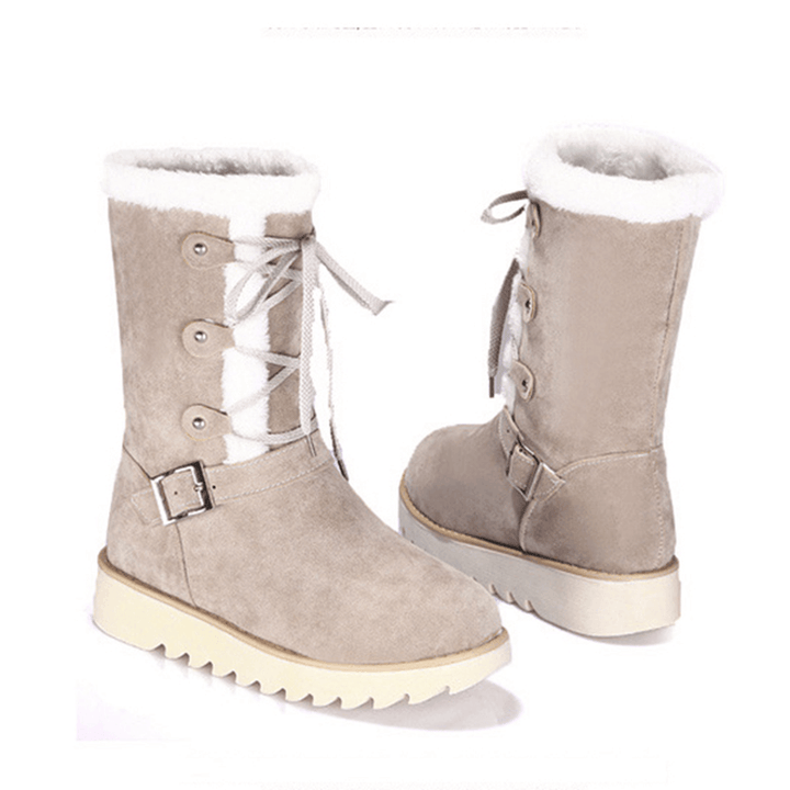 US Size 5-12 Flats Cotton Snow Boots Lace up Fur Lining Ankle Boots - MRSLM