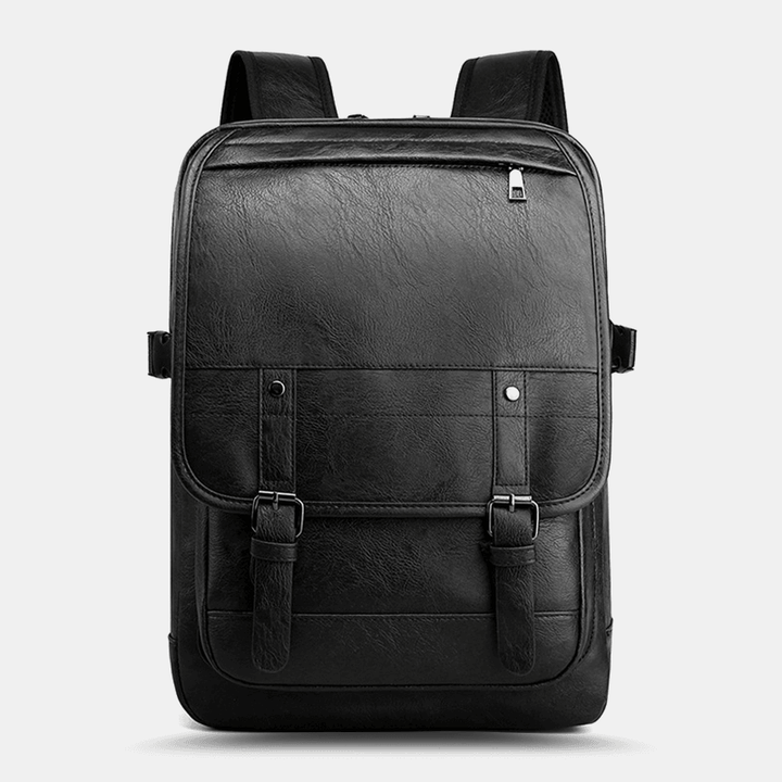 Men PU Leather Multi-Pocket Backpack Casual Travel Large Capacit Laptop Bag Shoulder Bag - MRSLM
