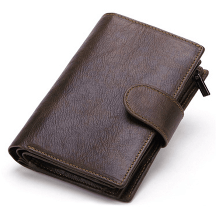 Men Passport Bag 9 Card Slots Photo Holder Genuine Leather Oil Wax Business Short Wallet - MRSLM