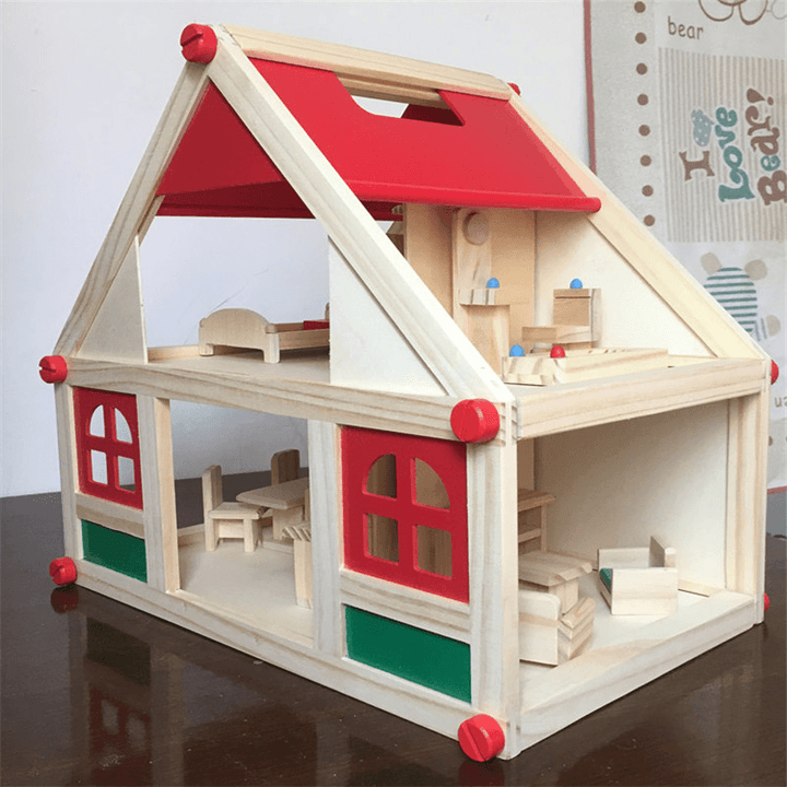 Wooden Delicate Dollhouse with All Furniture Miniature Toys for Kids Children Pretend Play - MRSLM