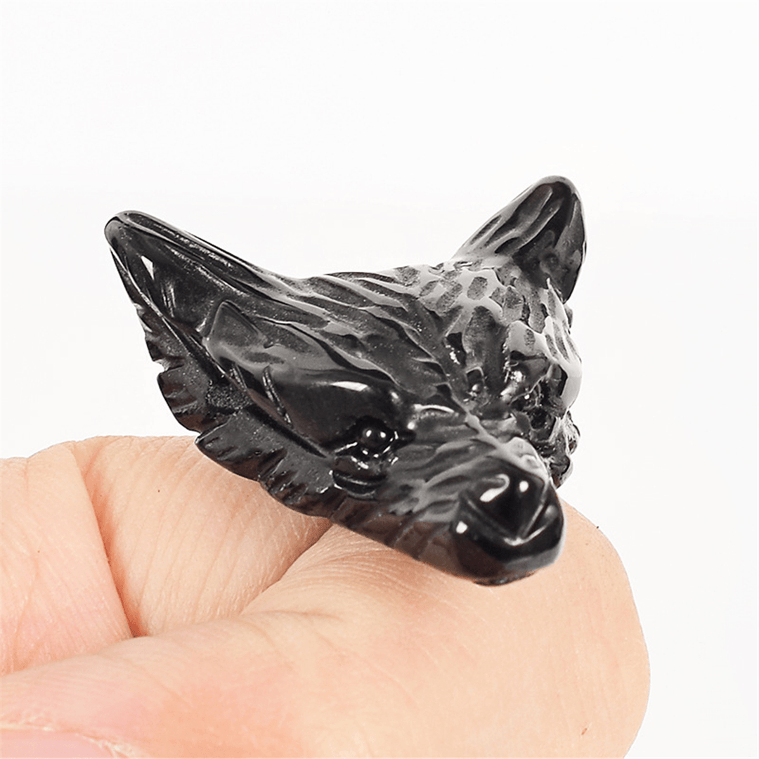 Natural Black Obsidian Wolf Head Pendant Necklace Jewelry Quartz Crystal Gift - MRSLM