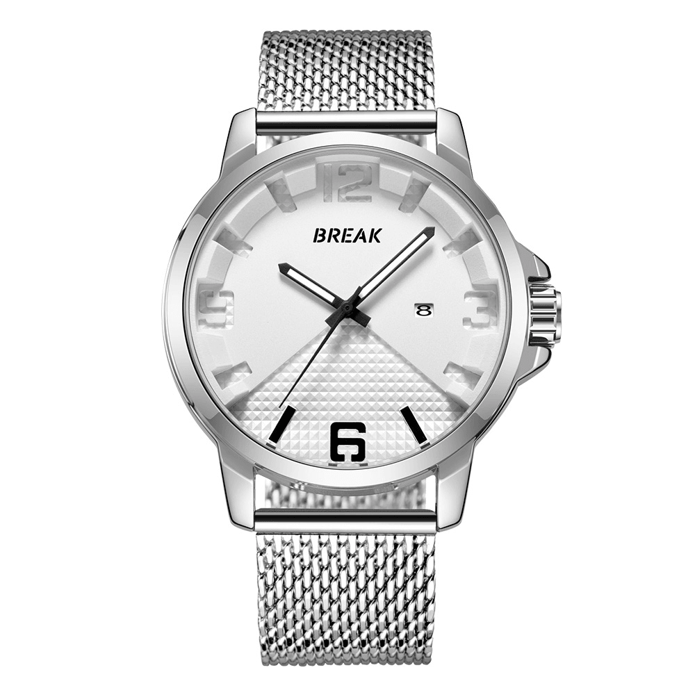 BREAK 3301 Calendar Sport Men Wrist Watch Simple Design Stainless Steel Quartz Watches - MRSLM
