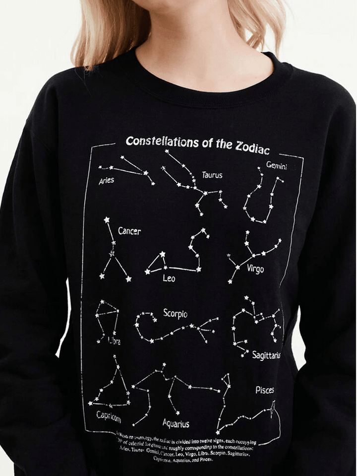 Women Zodiac Graphic Letter Print round Neck Casual Long Sleeve Sweatshirts - MRSLM