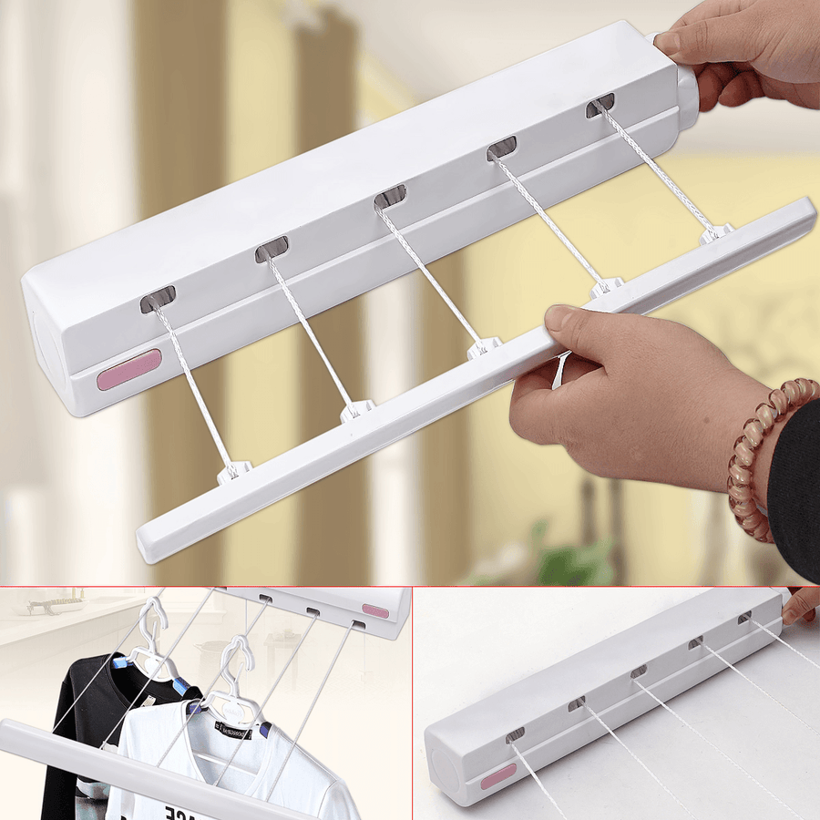 5 Line 3.7M Retractable Cloth Airer Wash Laundry Wall Mounted Indoor Dryer Hanger - MRSLM