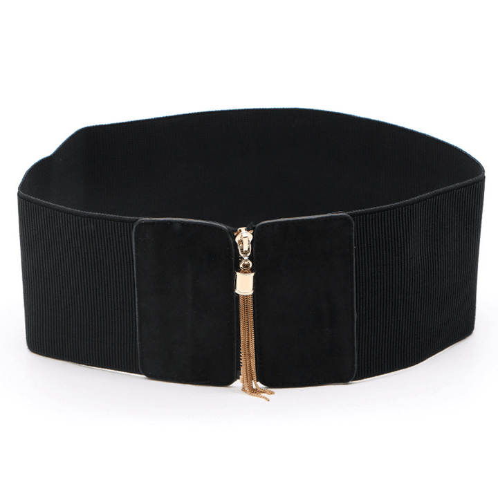 Fashion Black Elastic Wide Waist Dress Shirt Decoration Belt - MRSLM