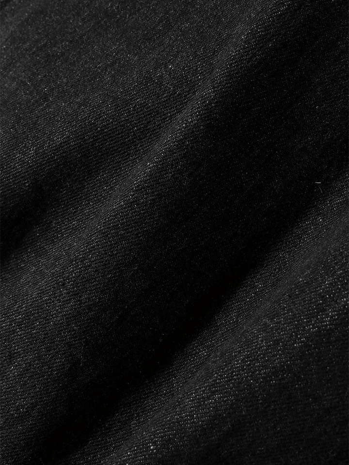 Mens Label Pattern Patchwork Lapel Long Sleeve Black Denim Jacket - MRSLM