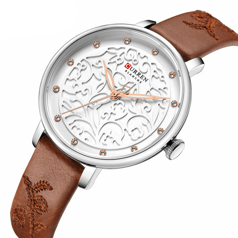 CURREN 9046 Crystal Leather Band Women Wrist Watch Elegant Design Quartz Watch - MRSLM