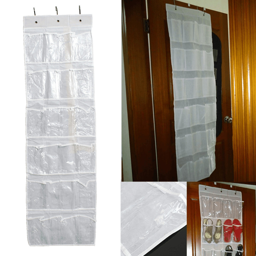 24Pocket Hanging over Door Stainless Steel Holder Shoes Nonwoven Fabric Organizer Storage Door Wall Closet Bag - MRSLM