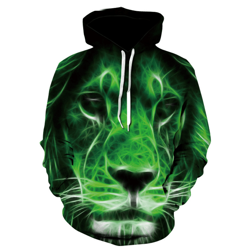 Spring and Autumn Men'S 3D Color Lion Head Digital Print Hoodie - MRSLM