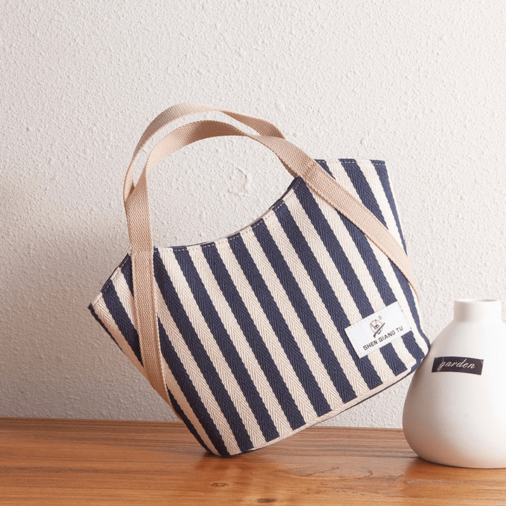 Women Canvas Striped Pattern Color Contrast Large Capacity Handbags Underarm Bag Shoulder Bag - MRSLM