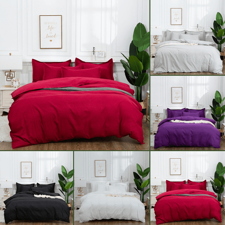 White/Red/Purple Bedding Quilt Duvet Cover with Pillow Case Solid Color - MRSLM