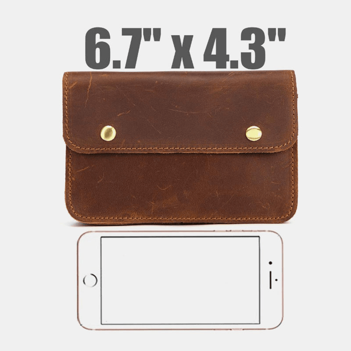 Men Genuine Leather Retro 6.3 Inch Phone Bag Holder Waist Belt Bag - MRSLM
